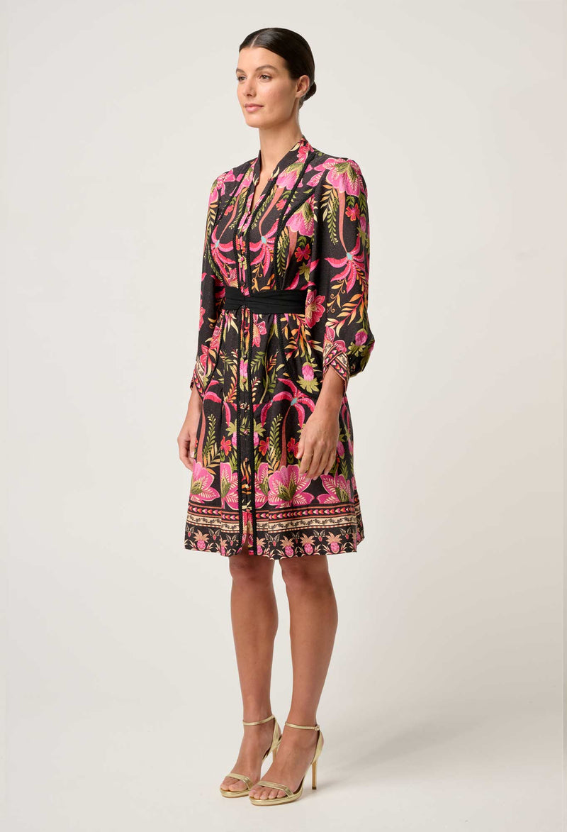 Once Was Aurelia Viscose Dobby Lace Trim Placement Print Dress - Anthos Iotos
