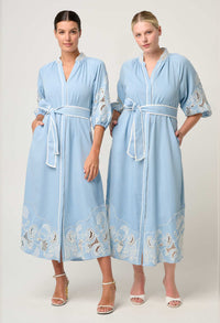 Once Was Amara Tencel Placement Embroidered Maxi Dress - Blue Haze