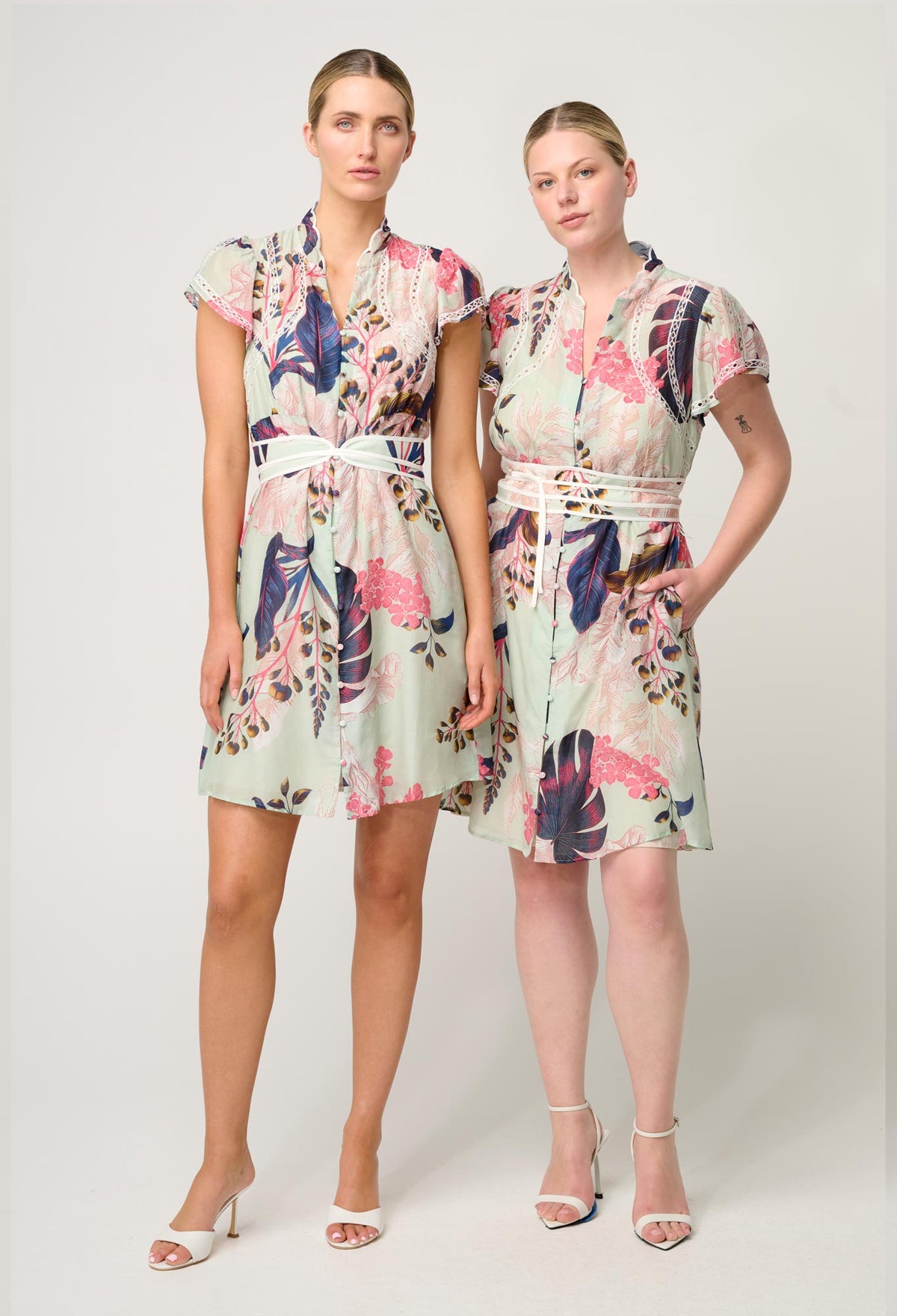 Once Was Nisreen Silk Cotton Embroidered Flutter Sleeve Dress - Oasis Flora