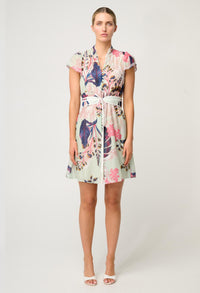 Once Was Nisreen Silk Cotton Embroidered Flutter Sleeve Dress - Oasis Flora