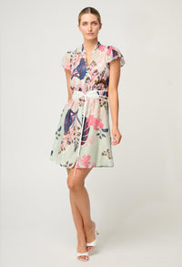 Once Was Nisreen Silk Cotton Embroidered Flutter Sleeve Dress - Oasis Flora