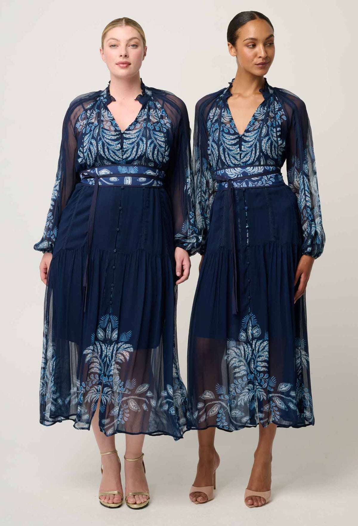 Once Was Sloane Viscose Chiffon Placement Print Midi Dress - Moonlit Batik