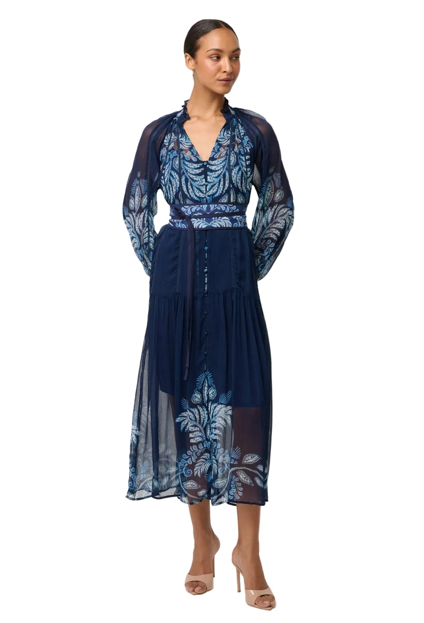 Once Was Sloane Viscose Chiffon Placement Print Midi Dress - Moonlit B ...