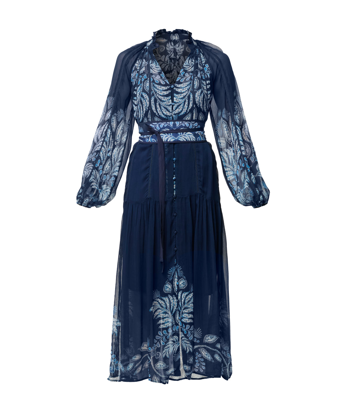 Once Was Sloane Viscose Chiffon Placement Print Midi Dress - Moonlit Batik