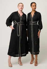 Once Was Rhea Placement Embroidered Tencel Maxi Dress - Black
