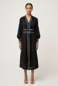 Once Was Rhea Placement Embroidered Tencel Maxi Dress - Black