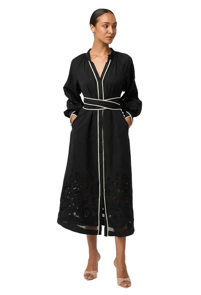 Once Was Rhea Placement Embroidered Tencel Maxi Dress - Black