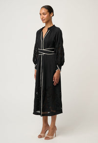 Once Was Rhea Placement Embroidered Tencel Maxi Dress - Black