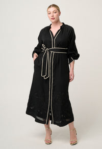 Once Was Rhea Placement Embroidered Tencel Maxi Dress - Black