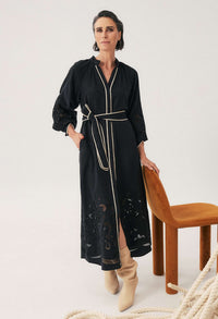 Once Was Rhea Placement Embroidered Tencel Maxi Dress - Black