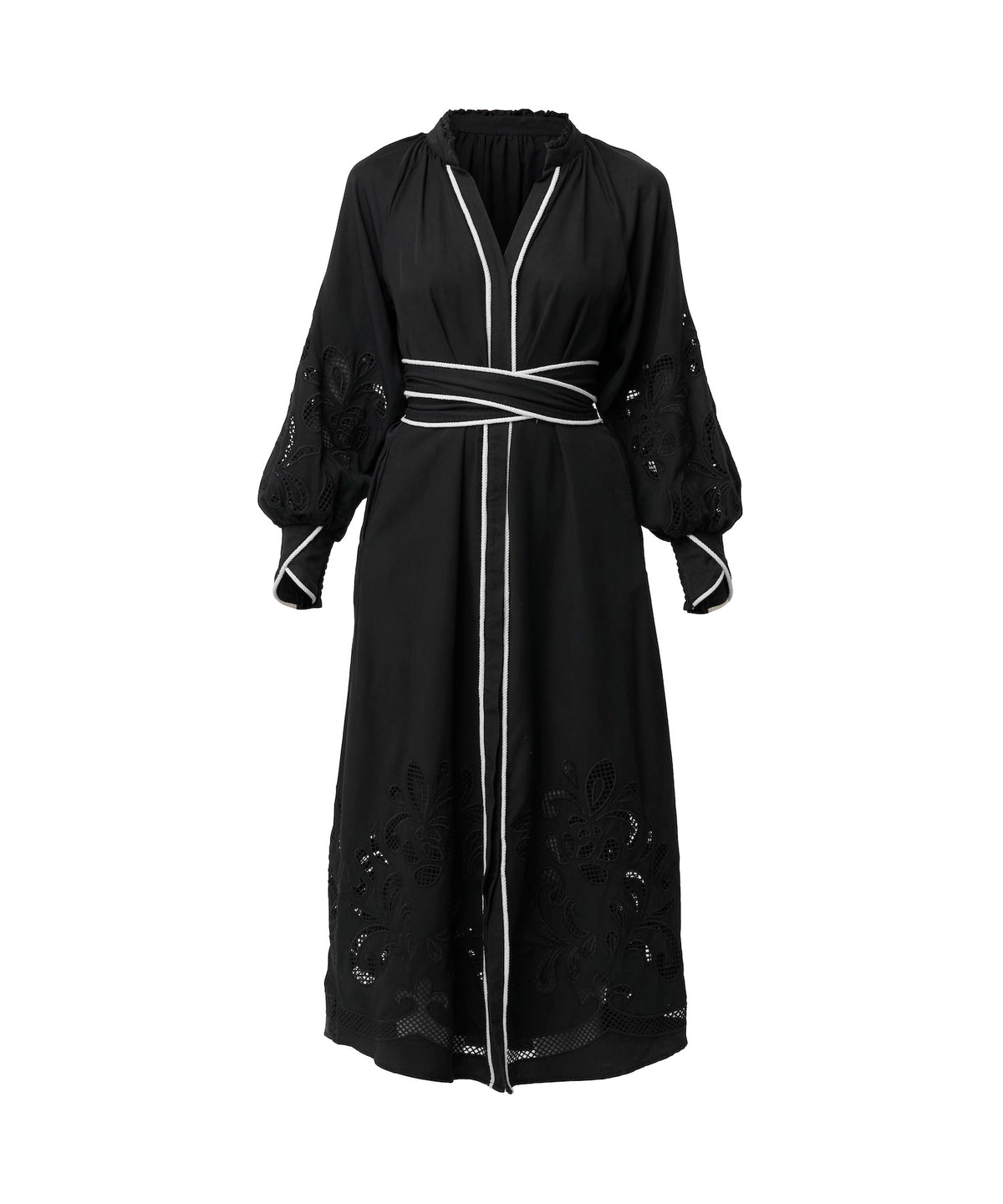 Once Was Rhea Placement Embroidered Tencel Maxi Dress - Black