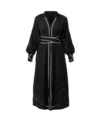 Once Was Rhea Placement Embroidered Tencel Maxi Dress - Black