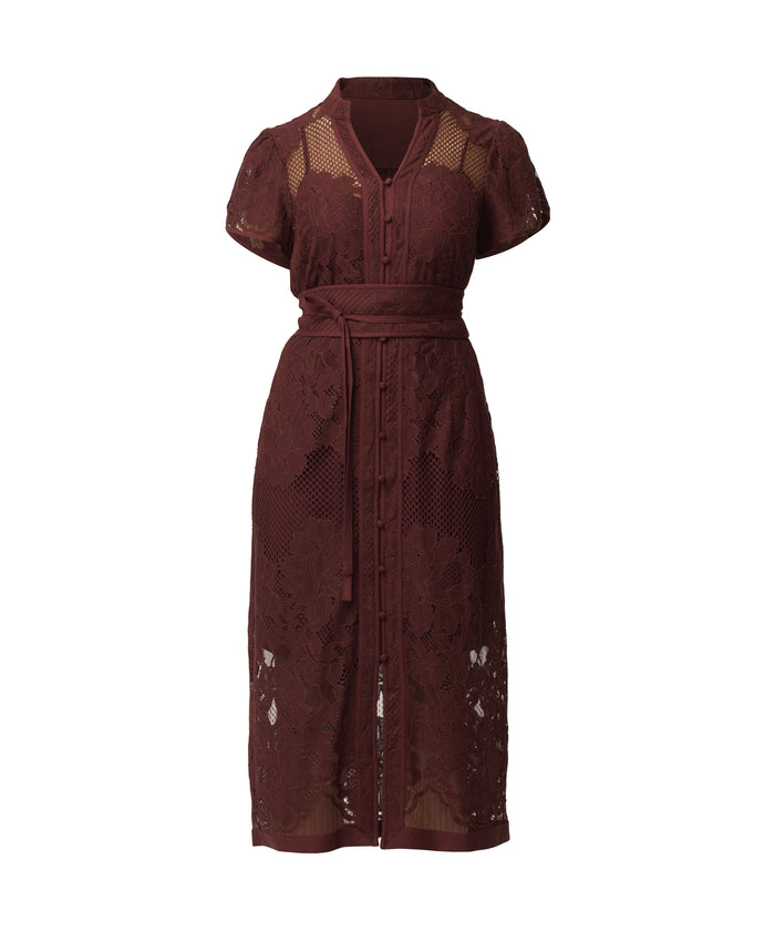 Once Was Solene Cotton Blend Placement Lace Dress - Rosewood