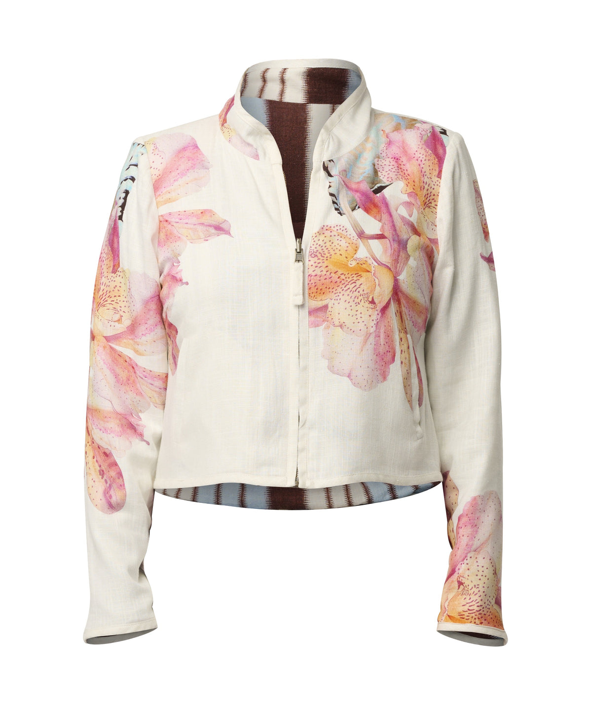 Once Was Delray Reversible Printed Linen Viscose Jacket - Nautilus Bloom / Iridescent Stripe