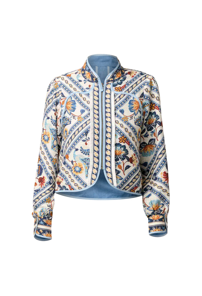 Once Was Aurora Reverisble Placement Print Viscose Tencel Jacket - Petinos Floros/Blue Ash