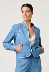 Once Was Aurora Reverisble Placement Print Viscose Tencel Jacket - Petinos Floros/Blue Ash
