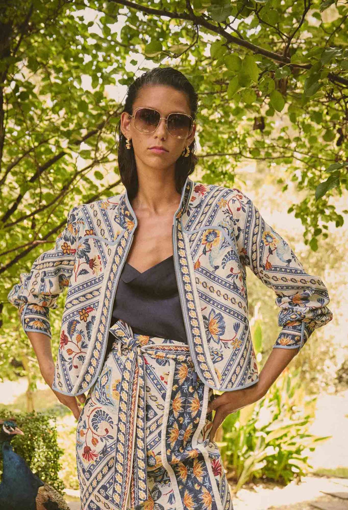 Once Was Aurora Reverisble Placement Print Viscose Tencel Jacket - Petinos Floros/Blue Ash