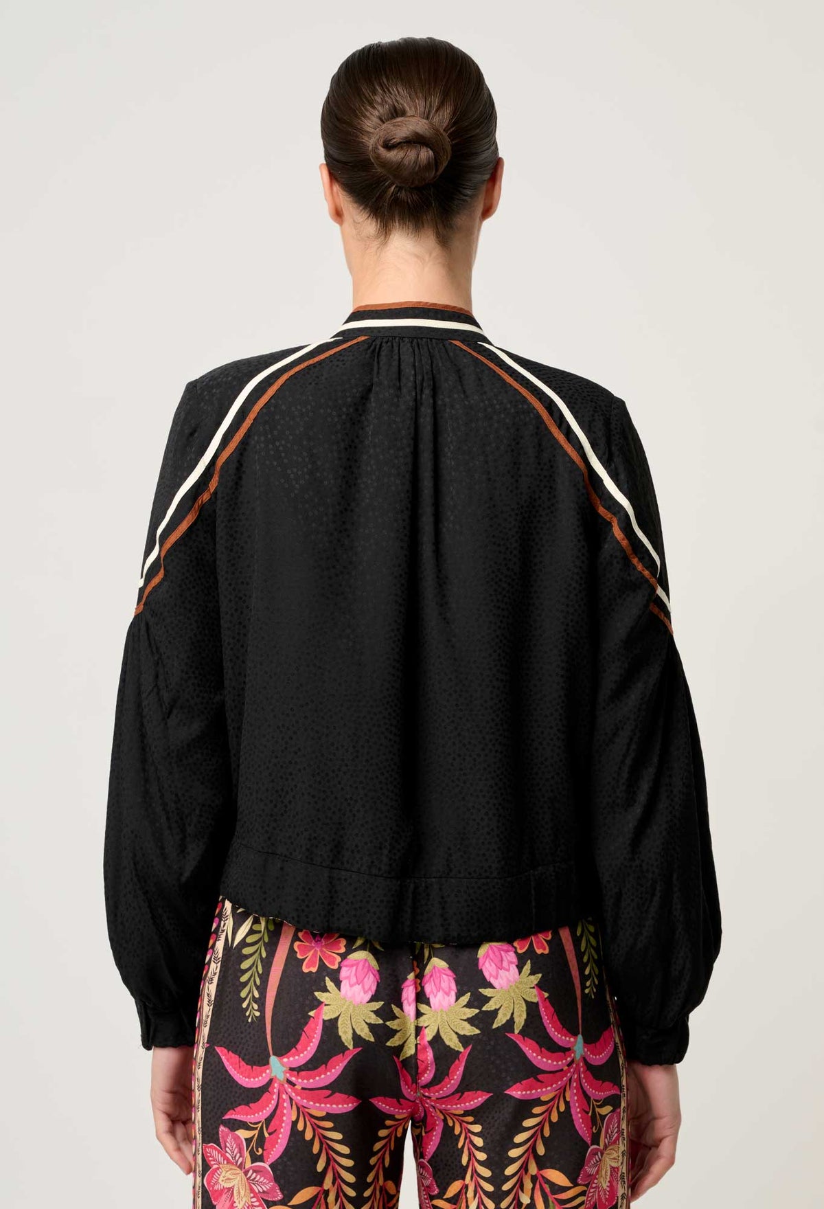 Once Was Arabella Reverisble Placement Print Viscose Bind Detail Jacket - Anthos Iotos/Black