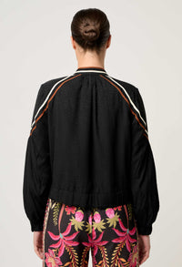 Once Was Arabella Reverisble Placement Print Viscose Bind Detail Jacket - Anthos Iotos/Black