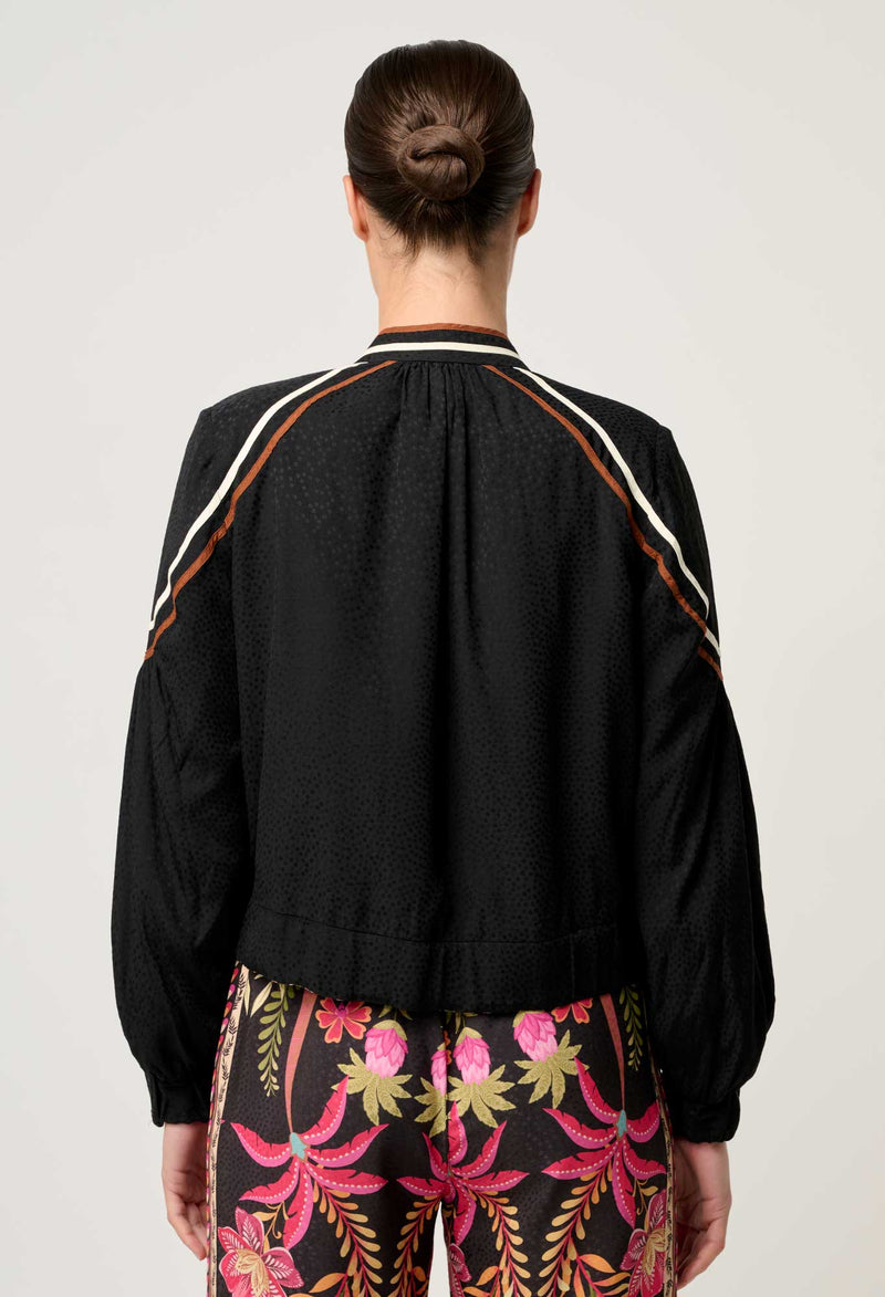 Once Was Arabella Reverisble Placement Print Viscose Bind Detail Jacket - Anthos Iotos/Black