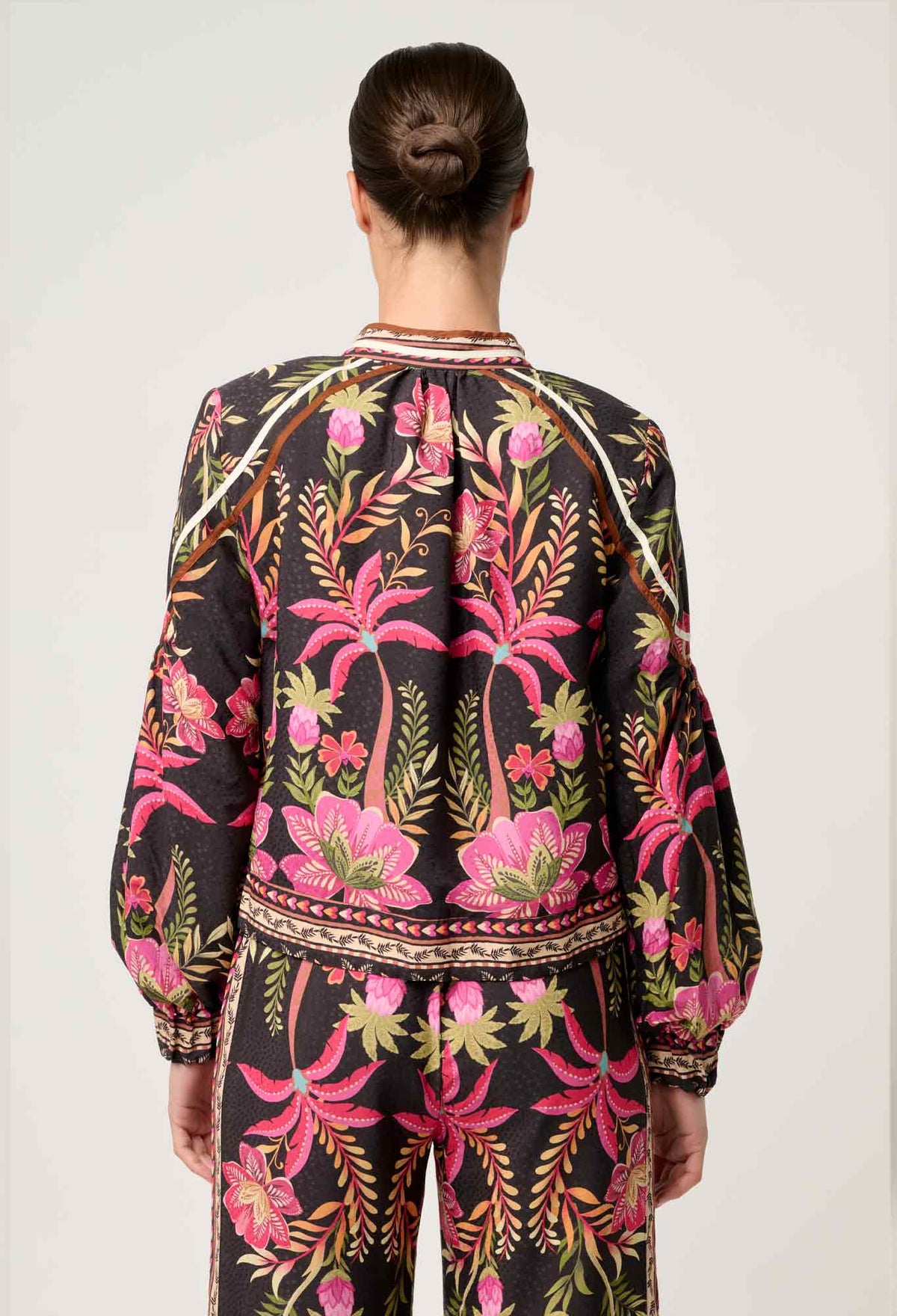 Once Was Arabella Reverisble Placement Print Viscose Bind Detail Jacket - Anthos Iotos/Black