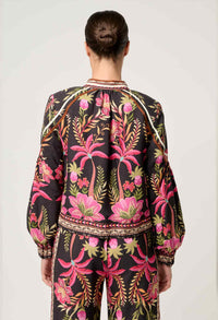 Once Was Arabella Reverisble Placement Print Viscose Bind Detail Jacket - Anthos Iotos/Black