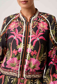 Once Was Arabella Reverisble Placement Print Viscose Bind Detail Jacket - Anthos Iotos/Black