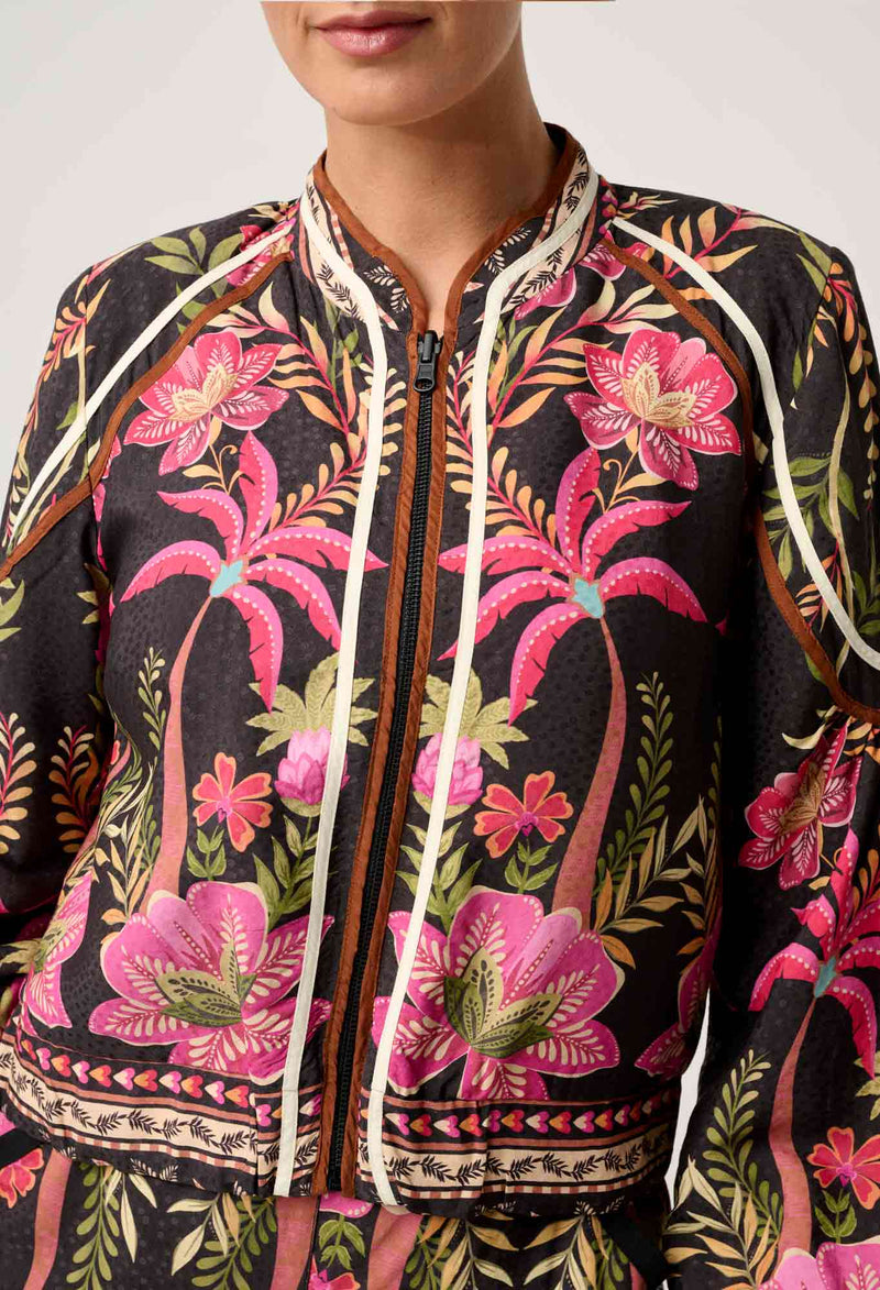 Once Was Arabella Reverisble Placement Print Viscose Bind Detail Jacket - Anthos Iotos/Black