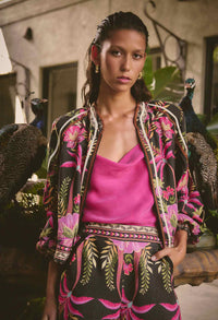 Once Was Arabella Reverisble Placement Print Viscose Bind Detail Jacket - Anthos Iotos/Black