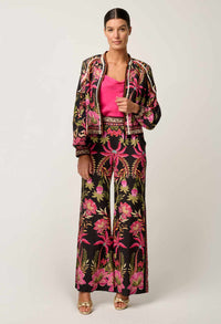 Once Was Arabella Reverisble Placement Print Viscose Bind Detail Jacket - Anthos Iotos/Black