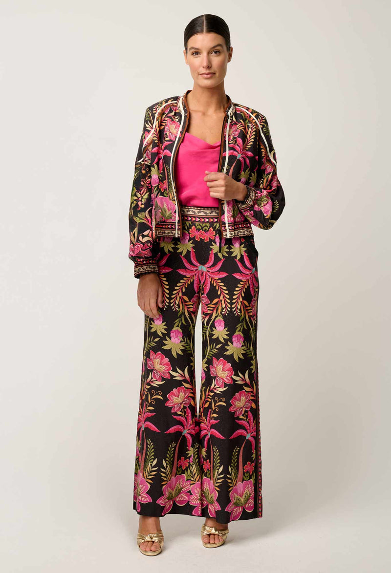 Once Was Arabella Reverisble Placement Print Viscose Bind Detail Jacket - Anthos Iotos/Black