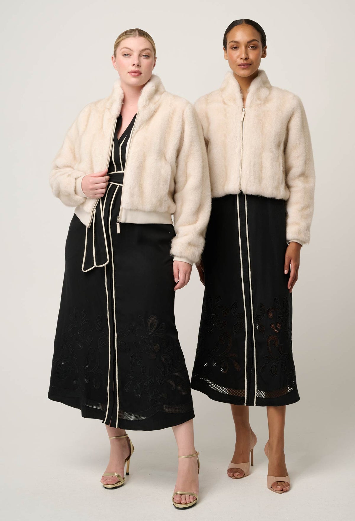 Once Was Chrysta Faux Fur Rib Detail Bomber - Porcelain