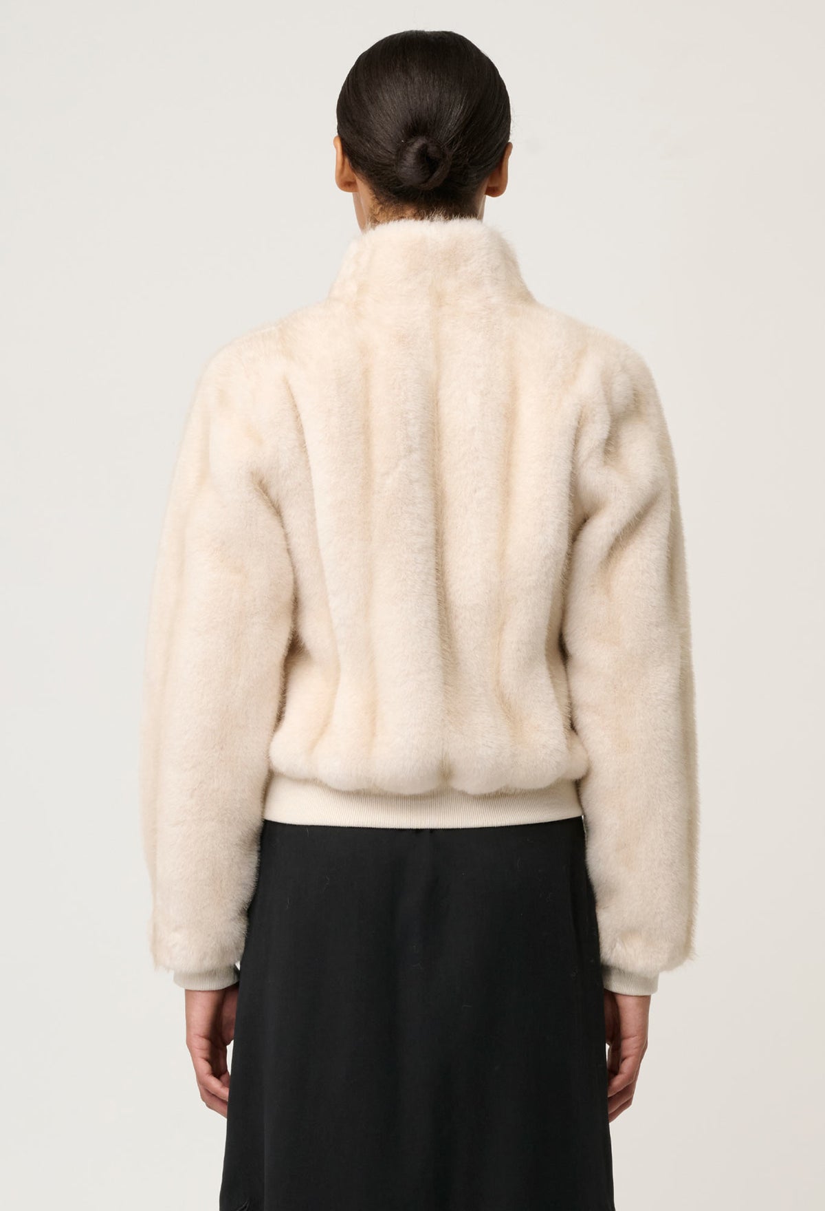 Once Was Chrysta Faux Fur Rib Detail Bomber - Porcelain
