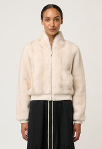 Once Was Chrysta Faux Fur Rib Detail Bomber - Porcelain