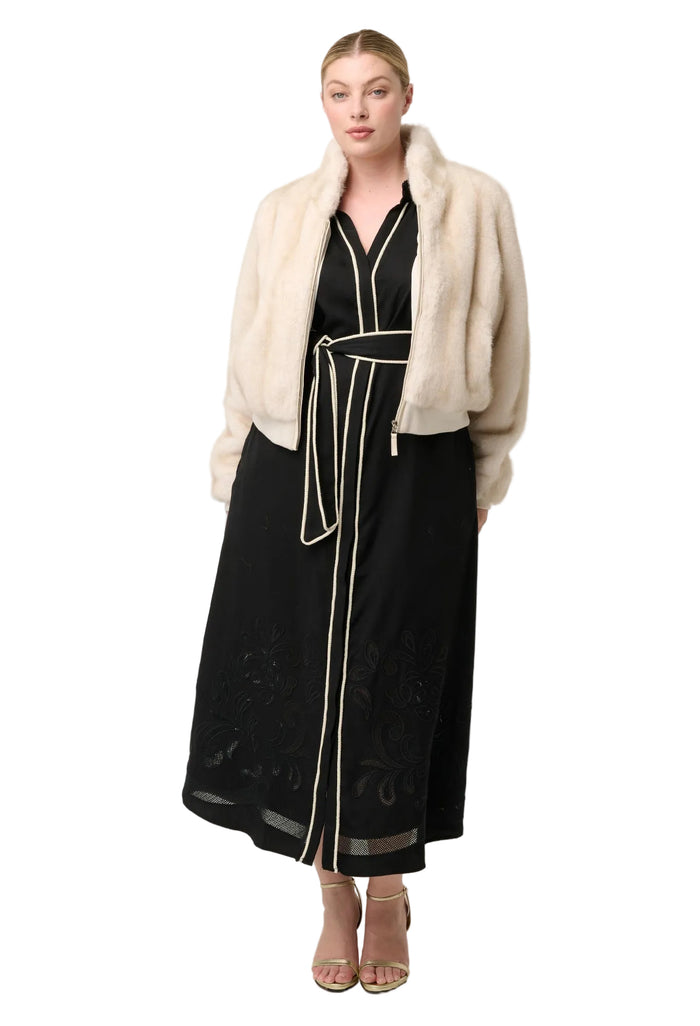 Once Was Chrysta Faux Fur Rib Detail Bomber - Porcelain