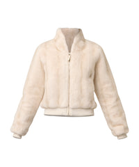 Once Was Chrysta Faux Fur Rib Detail Bomber - Porcelain