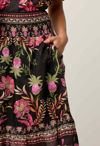 Once Was Cordelia Placement Print Shirred Waist Silk Cotton Skirt - Anthos Iotos