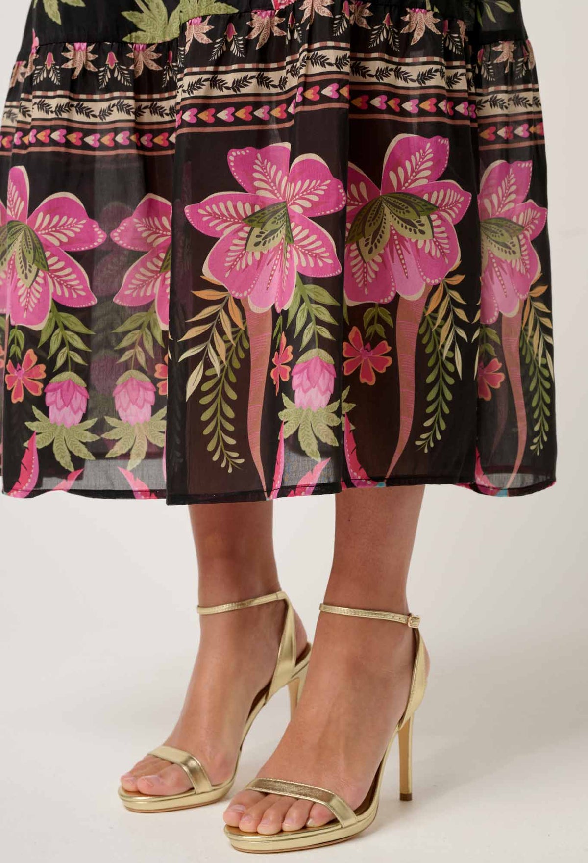 Once Was Cordelia Placement Print Shirred Waist Silk Cotton Skirt - Anthos Iotos