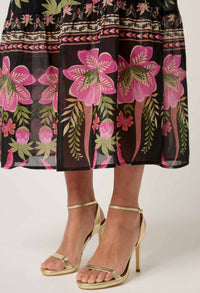 Once Was Cordelia Placement Print Shirred Waist Silk Cotton Skirt - Anthos Iotos