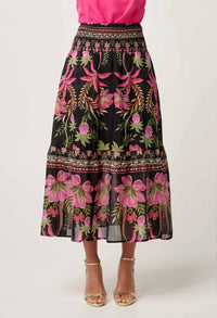Once Was Cordelia Placement Print Shirred Waist Silk Cotton Skirt - Anthos Iotos