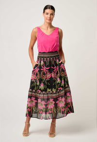 Once Was Cordelia Placement Print Shirred Waist Silk Cotton Skirt - Anthos Iotos