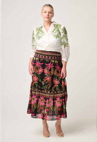 Once Was Cordelia Placement Print Shirred Waist Silk Cotton Skirt - Anthos Iotos