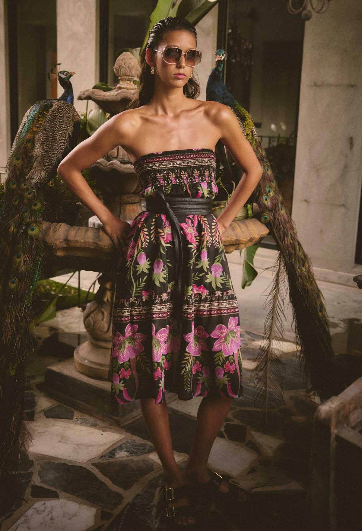 Once Was Cordelia Placement Print Shirred Waist Silk Cotton Skirt - Anthos Iotos
