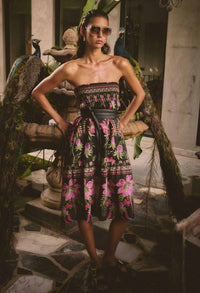 Once Was Cordelia Placement Print Shirred Waist Silk Cotton Skirt - Anthos Iotos