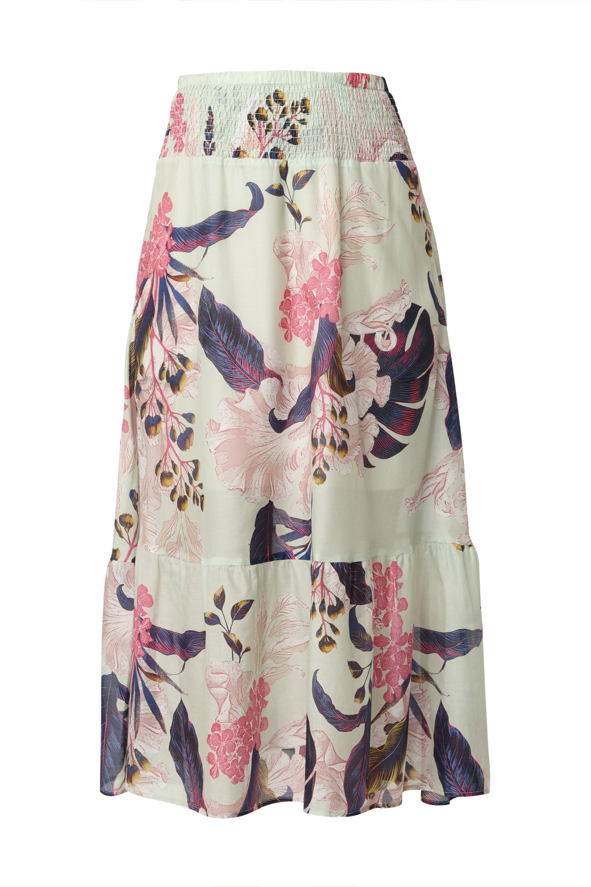 Once Was Cordelia Shirred Silk Cotton Skirt in Oasis Flora