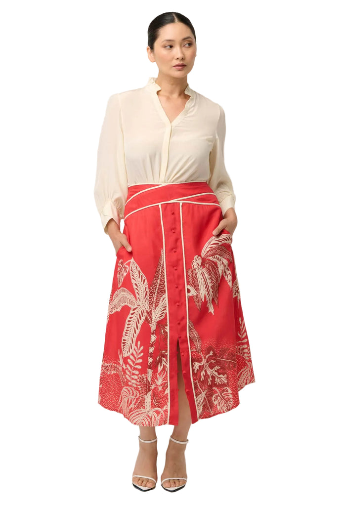 Once Was Harper Print Criss Cross Waist Panel Skirt - Crimson Palms