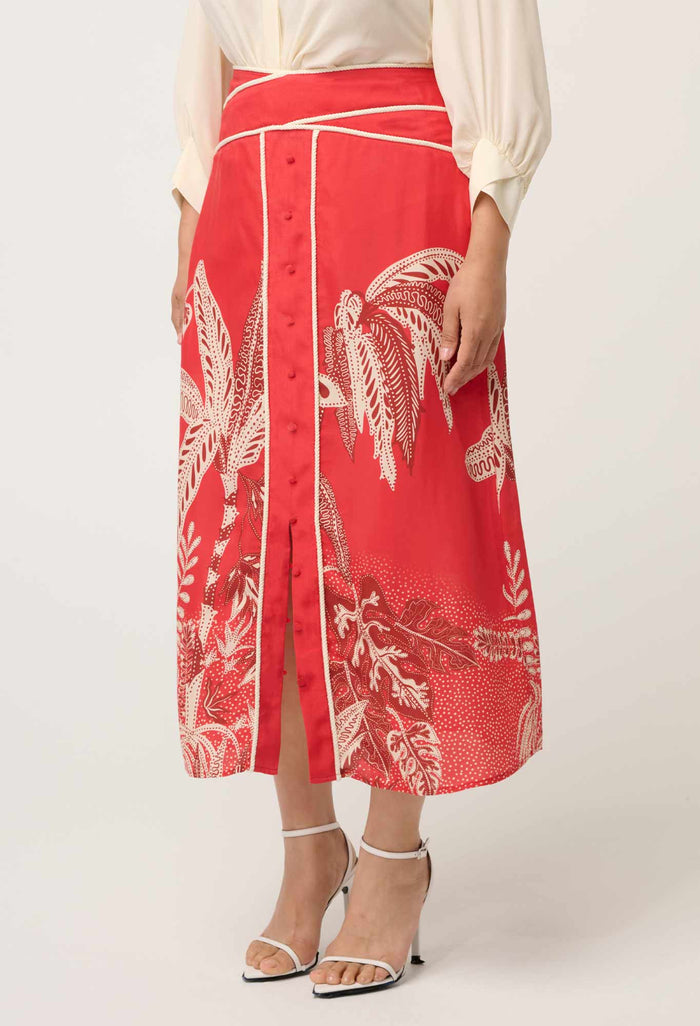Once Was Harper Print Criss Cross Waist Panel Skirt - Crimson Palms