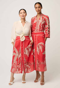 Once Was Harper Print Criss Cross Waist Panel Skirt - Crimson Palms