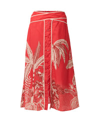 Once Was Harper Print Criss Cross Waist Panel Skirt - Crimson Palms