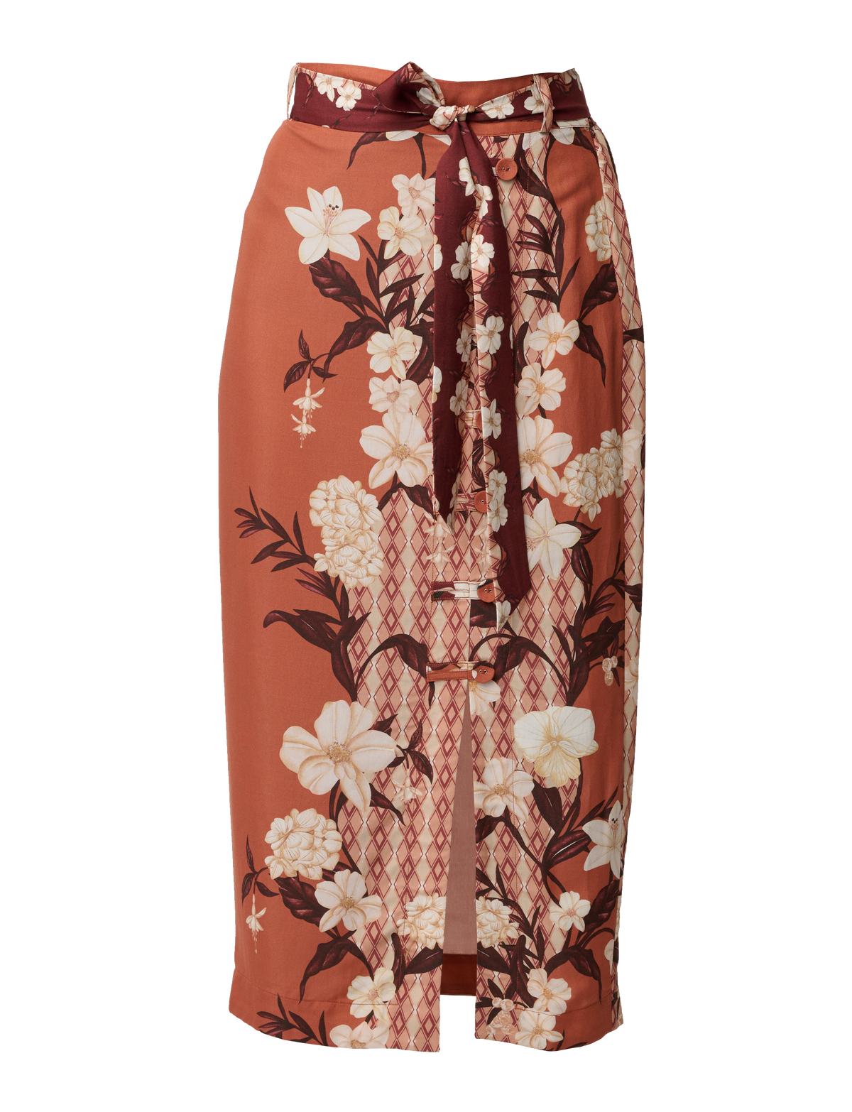 Once Was Adria Viscose Faille Button Detail Printed Midi Skirt - Amber Vine